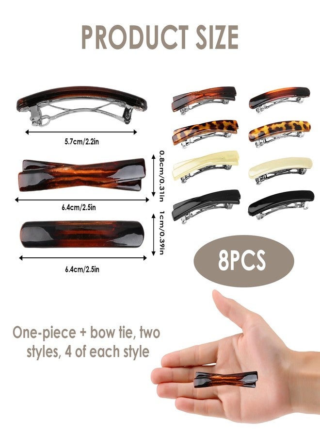 TNJPSEK 8 Pcs Small Tortoise Shell Hair Barrettes for Women, French Barrette Flat Hair Clips, Small Size Curved Glossy Thin Flat Hair Accessories for Thin Fine Hair (Black, White, Leopard & Amber) - Image 3